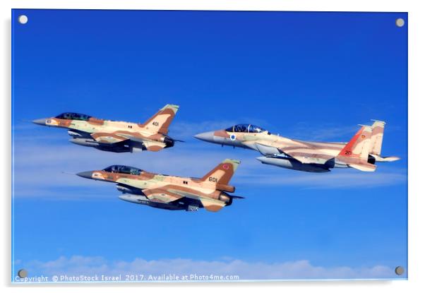 2 F-16 and one F-15 IAF fighter jets Acrylic by PhotoStock Israel