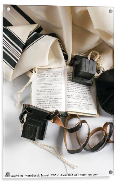 Teffilin, Talith and Sidur for Jewish ritual  Acrylic by PhotoStock Israel