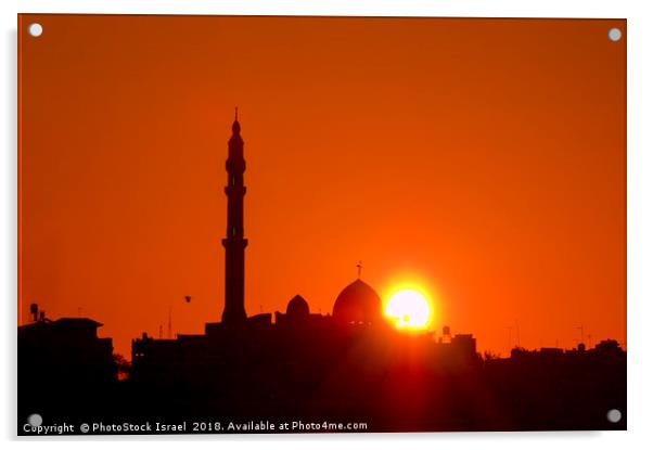 Jisr Az-Zarqa The Mosque at sunrise  Acrylic by PhotoStock Israel