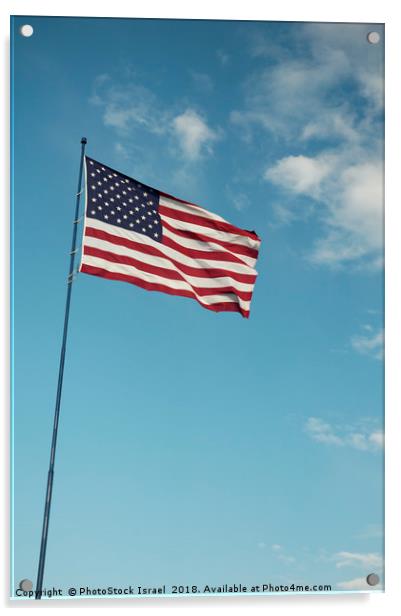 Americav flag with clouds and blue sky background Acrylic by PhotoStock Israel