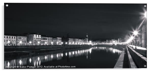 River Arno by night, Pisa, Italy Acrylic by Gabor Pozsgai