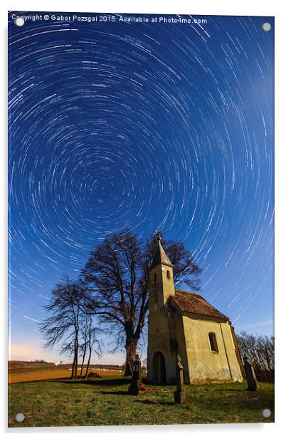 Saint Heleina Chapel with star trail, Hungary Acrylic by Gabor Pozsgai