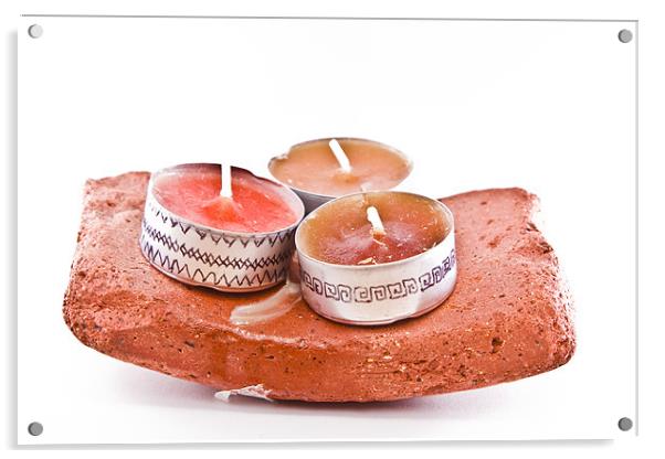 Hand-painted candles on a stone Acrylic by Gabor Pozsgai