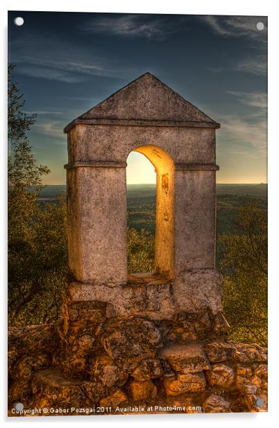 Sunset in Monfrague Castle Acrylic by Gabor Pozsgai