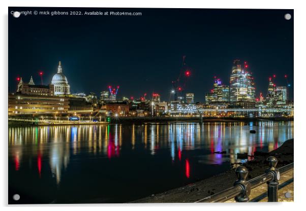 London St Paul's Cathedral and canary wharf from the South Bank Acrylic by mick gibbons