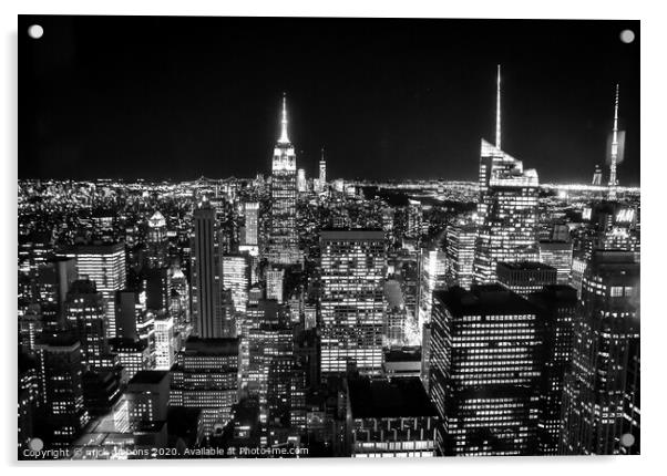 New York Empire State Building Night Life Black and White Acrylic by mick gibbons