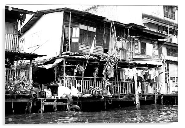 Bangkok River House Acrylic by Stephen Hayes
