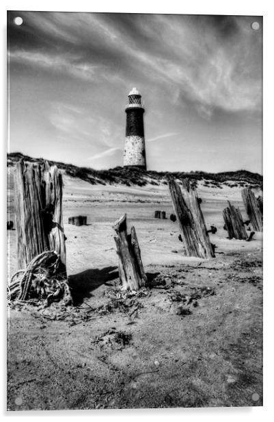 Spurn Point Lighthouse and Groynes Acrylic by Sarah Couzens