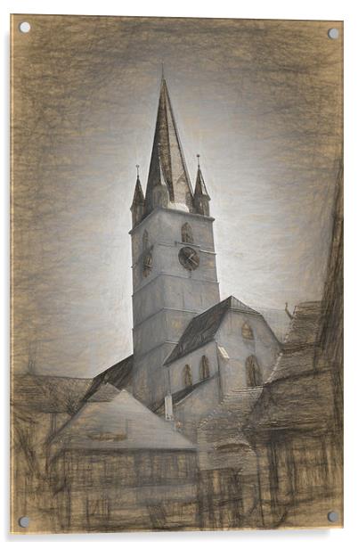 Evangelical Cathedral Sibiu Romania tower impressi Acrylic by Adrian Bud