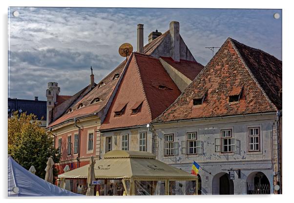 Old Town Sibiu Romania Small Square near Liars Bri Acrylic by Adrian Bud