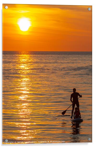 Paddle Board And Passenger At Sunset Acrylic by James Lavott