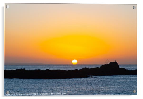 Sunrise Over St Clementine's Isle Mousehole Acrylic by James Lavott