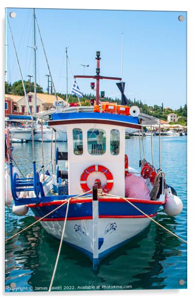 Fiskardo Fishing Boat Acrylic by James Lavott