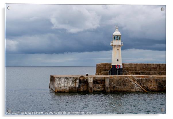 Storm Over Mevagissey Lighthouse Acrylic by James Lavott