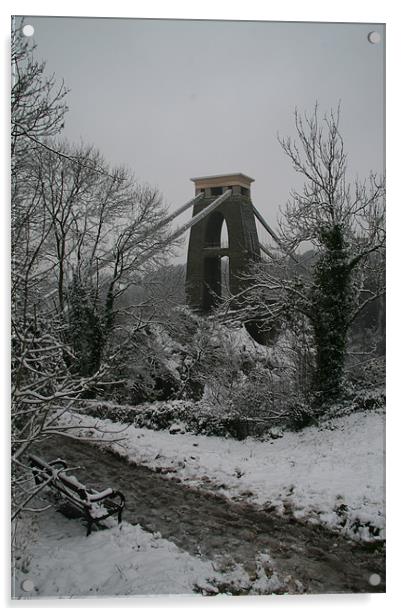 clifton suspension bridge in snow Acrylic by mark blower
