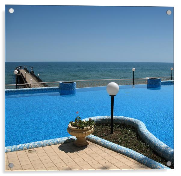 Sea View From The Pool Acrylic by Kamen Atanassov