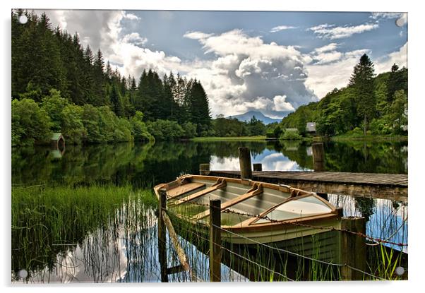 Dinghy on Loch Ard Scotland Acrylic by Jacqi Elmslie