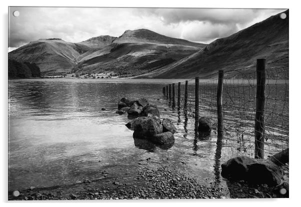 Scafell and Wastwater in Black and White Acrylic by Jacqi Elmslie