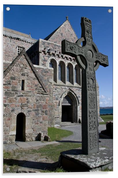 Iona Abbey and Celtic Cross Acrylic by Jacqi Elmslie