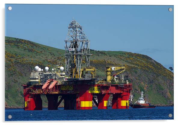 Oil Rig in Cromarty Firth Acrylic by Jacqi Elmslie