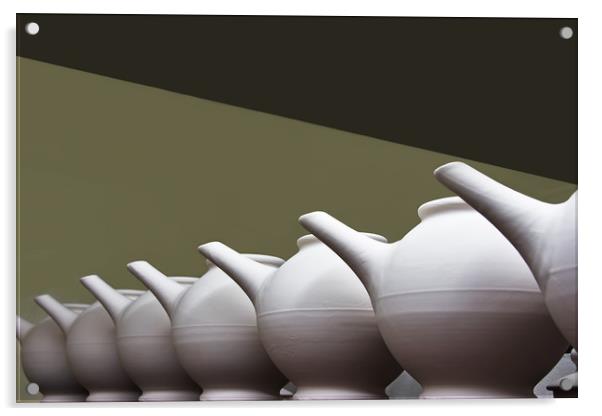 Teapots In a Row Acrylic by Jacqi Elmslie