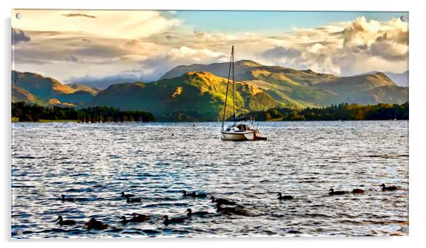 Boating on Lake Ullswater Acrylic by Jim kernan