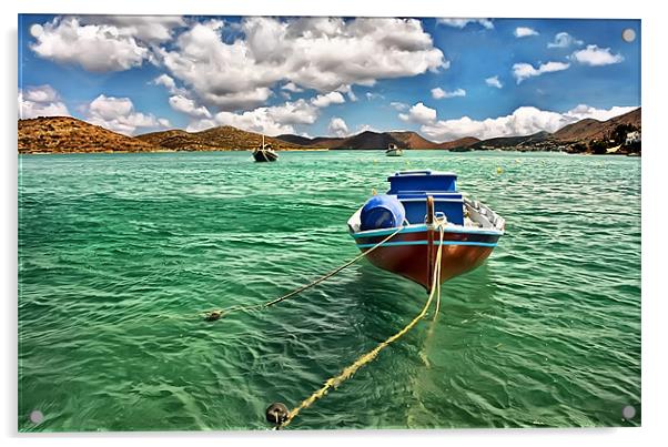 Greek Boat Acrylic by Jim kernan