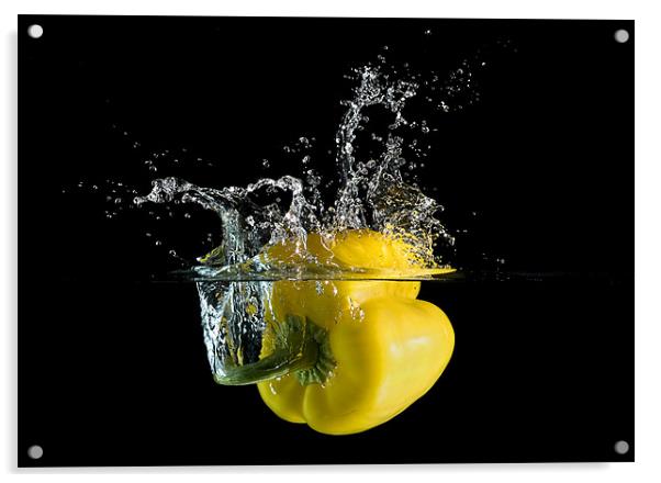 Yellow Pepper Splash Acrylic by Mark Squirrel