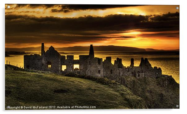 Sunset over majestic Dunluce Castle Acrylic by David McFarland
