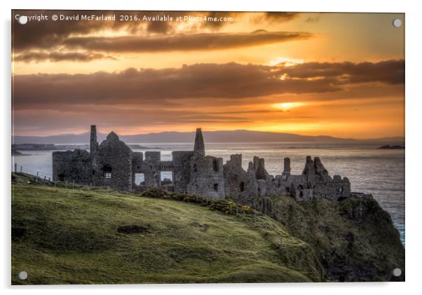 the day ends at Dunluce Castle Acrylic by David McFarland