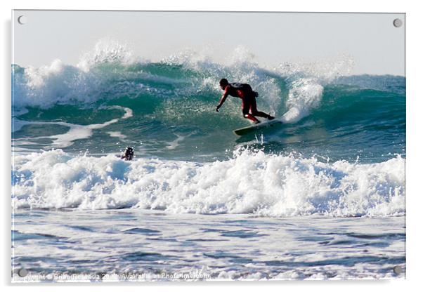 Surfers at Porthtowan Cornwall Acrylic by Brian Roscorla