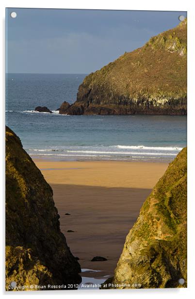 Cornish Seascape Holywell Bay Acrylic by Brian Roscorla