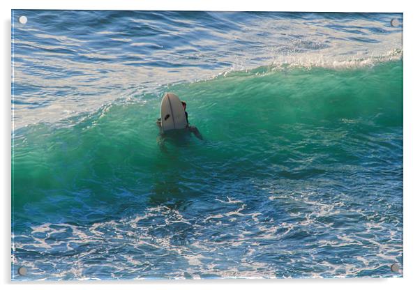Surfer Chapple Porth Cornwall Acrylic by Brian Roscorla