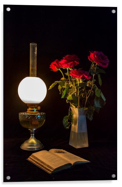Reading by oil lamp Acrylic by Brian Roscorla