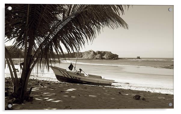 Tritone Boat in Shade on Beach Acrylic by james balzano, jr.