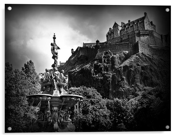 The Ross Fountain, Edinburgh in B&w. Acrylic by Aj’s Images