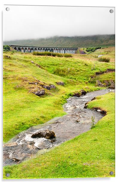 Stream up to the Ribblehead Viaduct Acrylic by Stephen Mole
