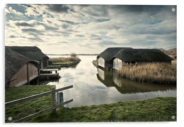 Hickling Boathouses Acrylic by Stephen Mole