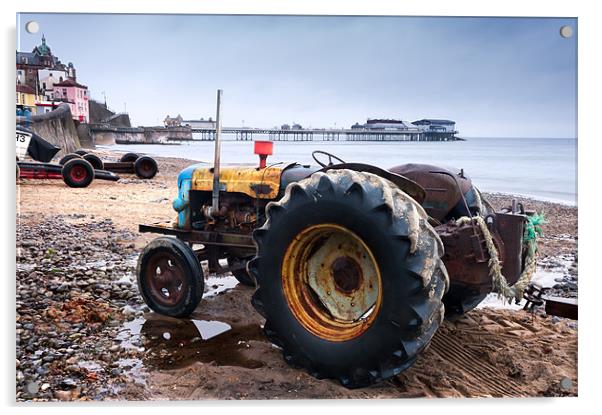 Tractor on Cromer Beach Acrylic by Stephen Mole