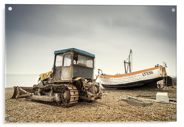 Aldeburgh Tractor and Boat Acrylic by Stephen Mole