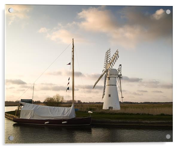 Yacht alongside Thurne Mill Acrylic by Stephen Mole
