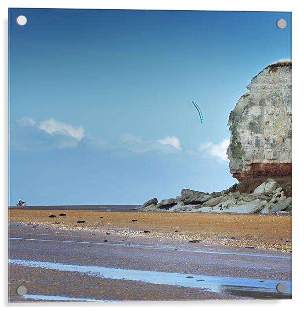Beach Wind surfer on beach by cliffs Acrylic by Stephen Mole