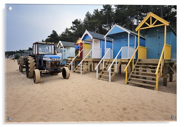 Tractor and Beach Huts Acrylic by Stephen Mole
