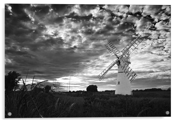 Thurne Mill in Black and White Acrylic by Stephen Mole