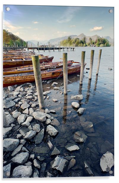 Boats and Poles on Derwent Water Acrylic by Stephen Mole