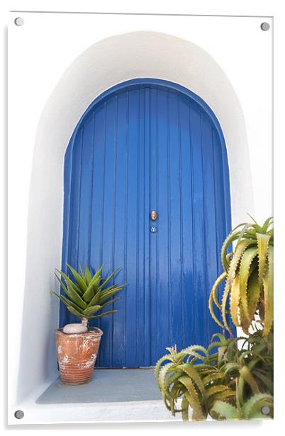 Posh Blue Greek Door Acrylic by Stephen Mole