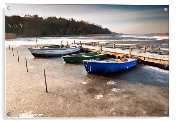 Boats on Ormesby Broad Acrylic by Stephen Mole