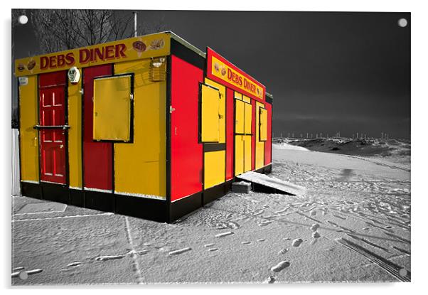 Debs Diner in snow Acrylic by Stephen Mole