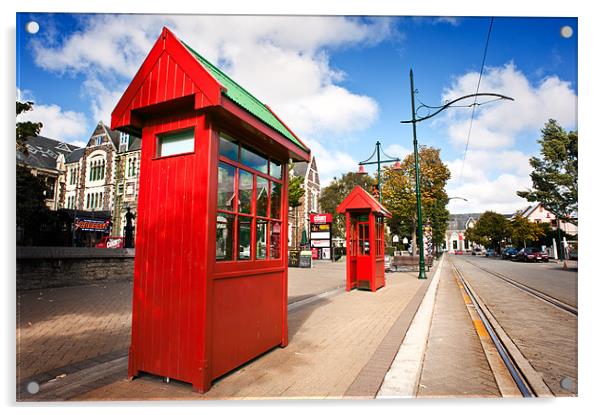 Red Telephone Boxes in Christchurch, New Zealand Acrylic by Stephen Mole