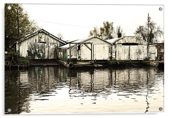 Faded boat sheds Acrylic by Stephen Mole